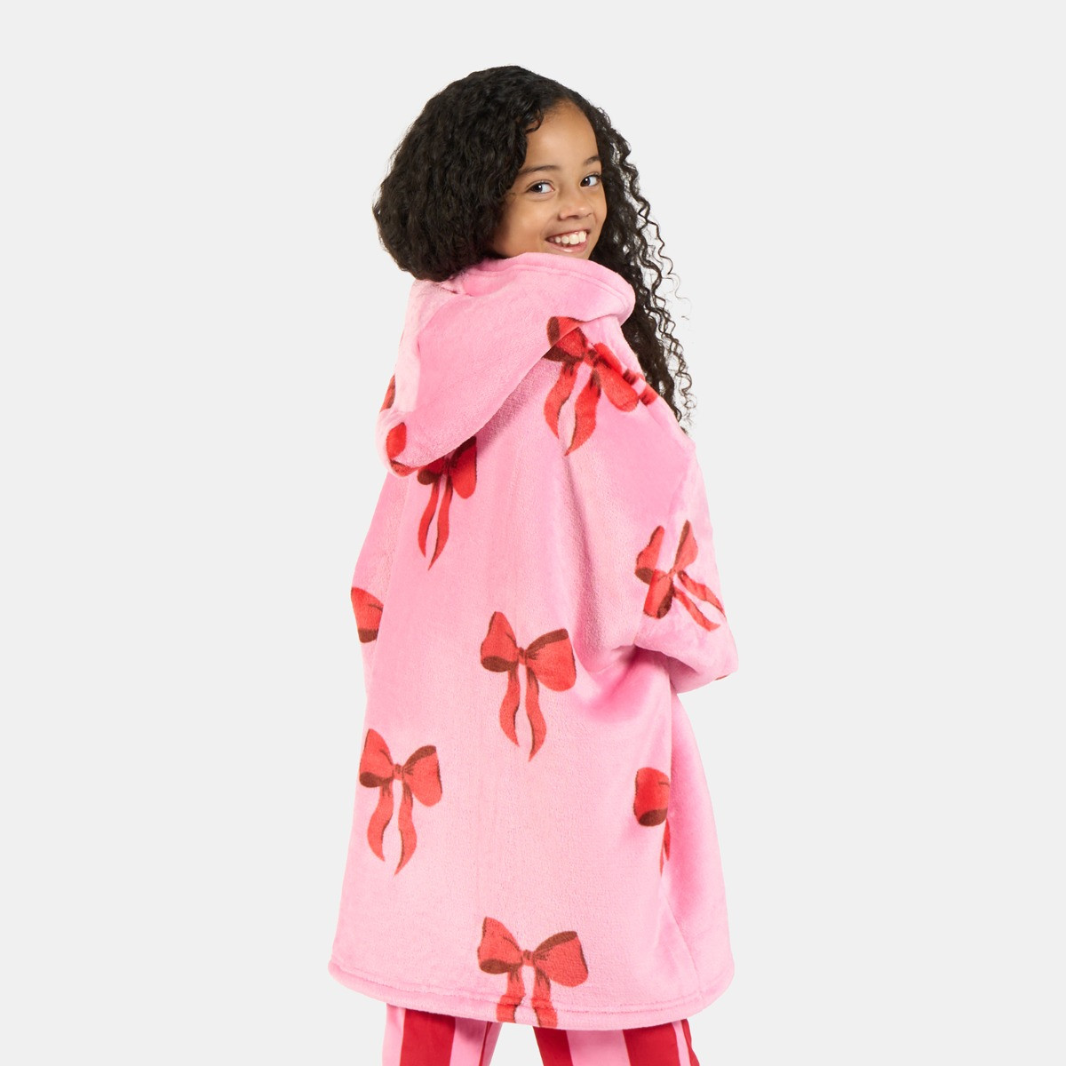 OHS Kids Bow Print Hoodie Blanket - Pink>