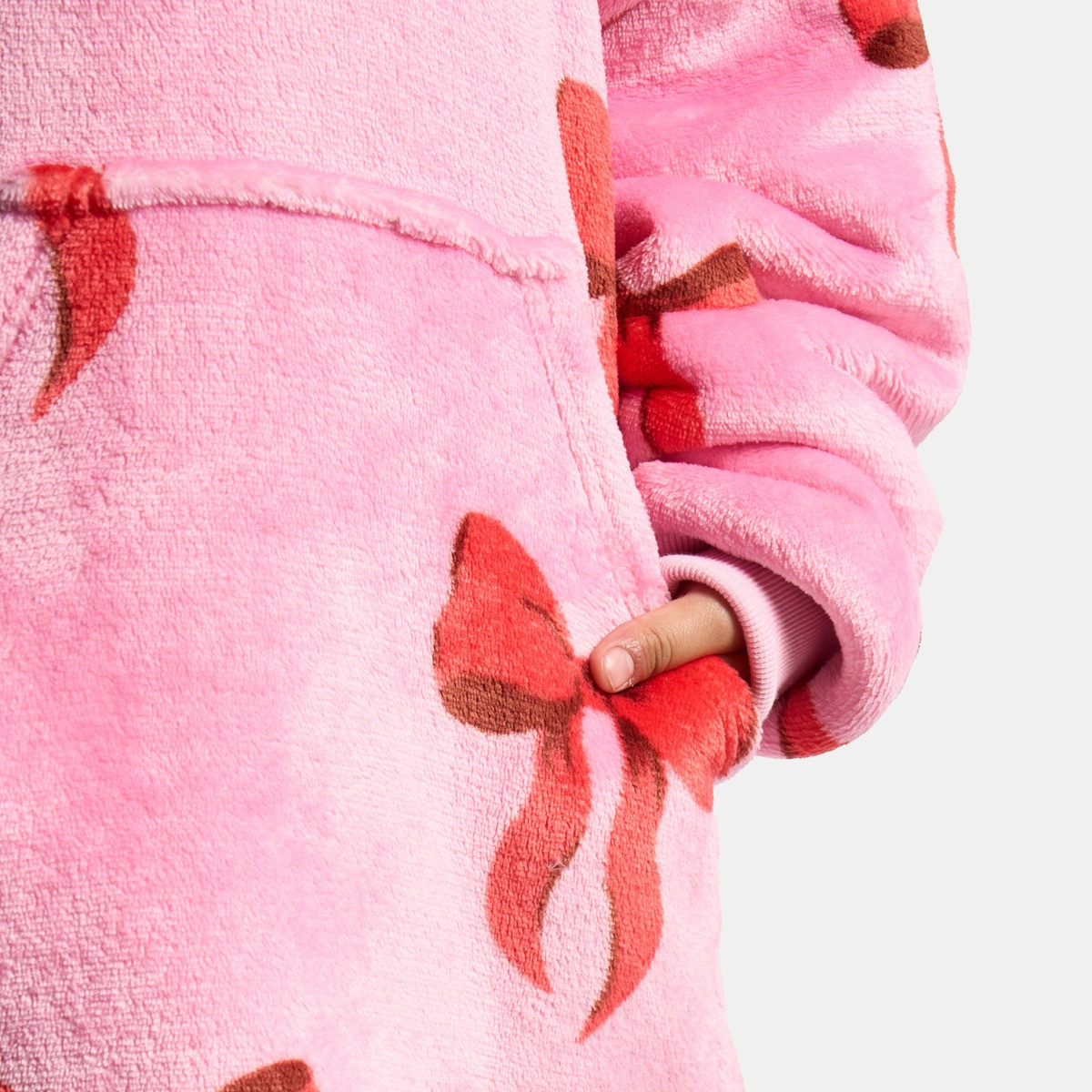 OHS Kids Bow Print Hoodie Blanket - Pink>