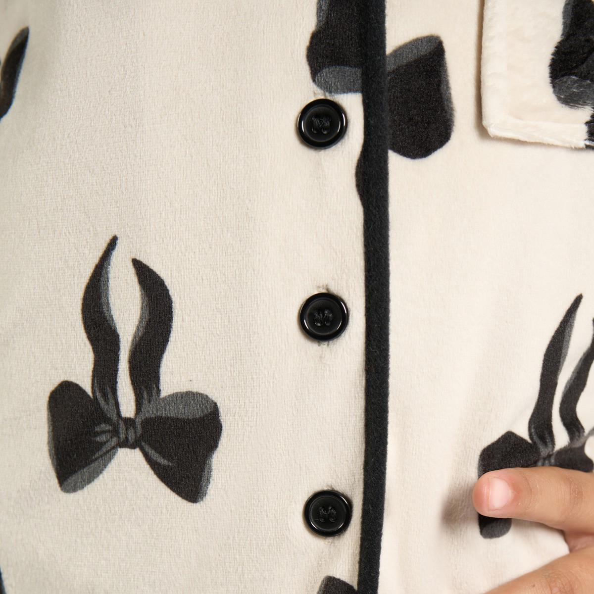 OHS Mini Me Bow Print Button Through Pyjama Set, Monochrome - 7-8>