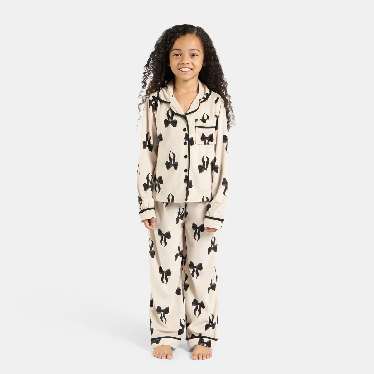 OHS Mini Me Bow Print Button Through Pyjama Set - Monochrome>