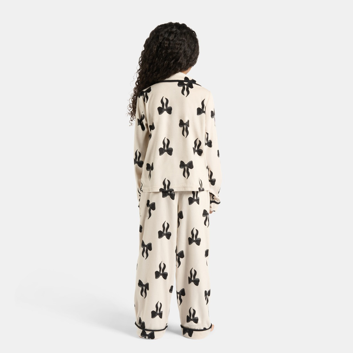 OHS Mini Me Bow Print Button Through Pyjama Set, Monochrome - 7-8>