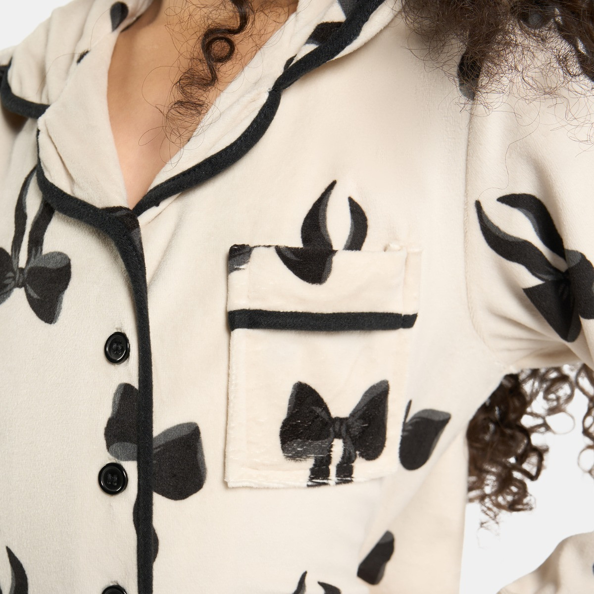 OHS Mini Me Bow Print Button Through Pyjama Set - Monochrome>