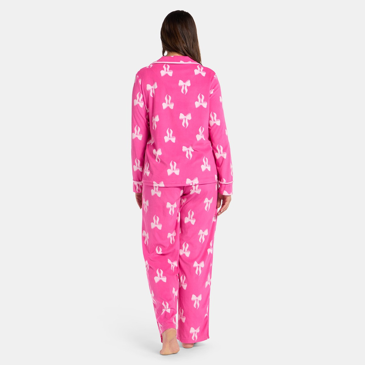 OHS Bow Print Button Through Pyjama Set - Hot Pink>
