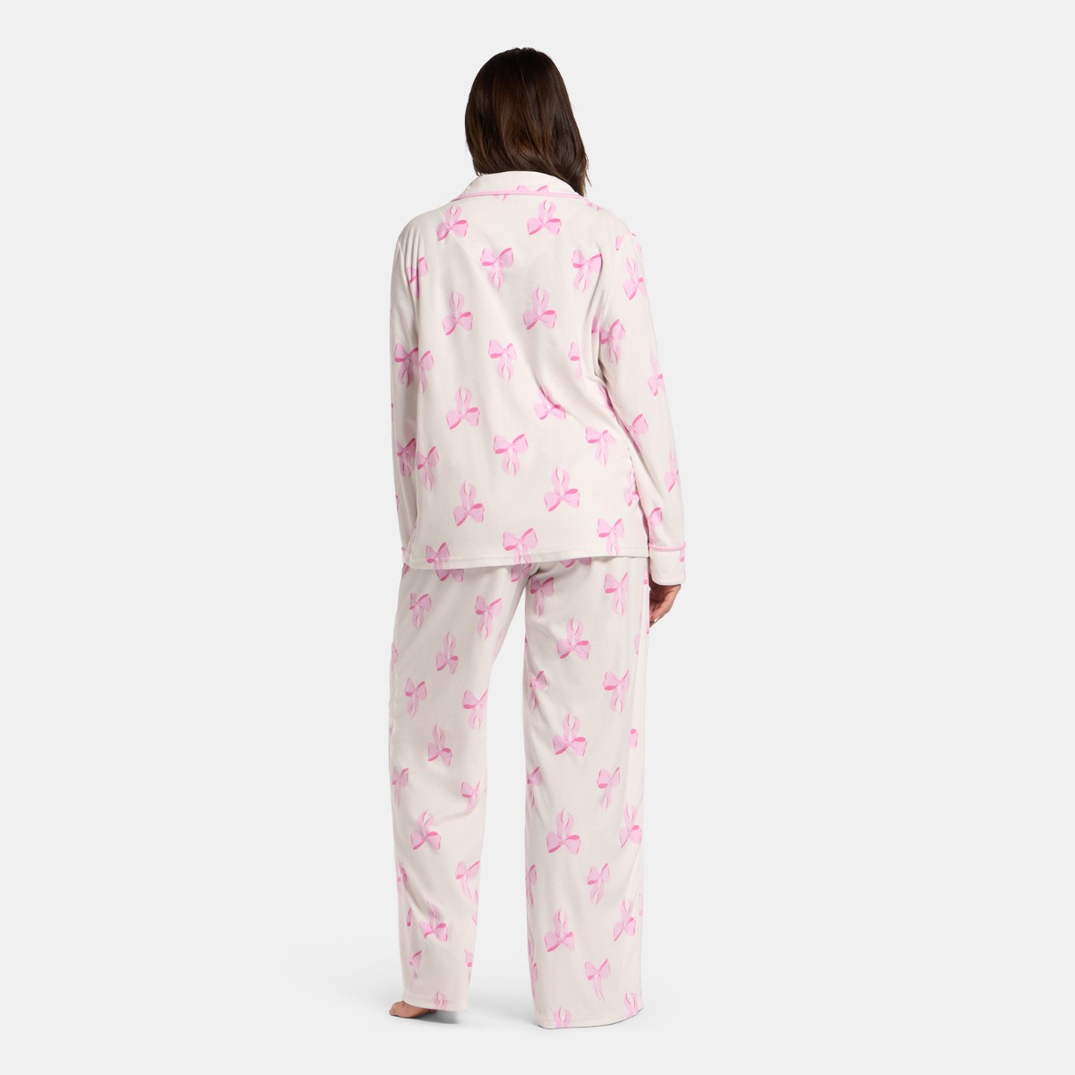 OHS Bow Print Button Through Pyjama Set - White>