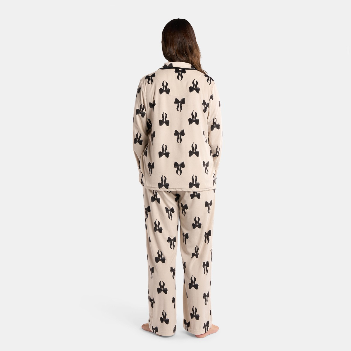 OHS Bow Print Button Through Pyjama Set - Monochrome>