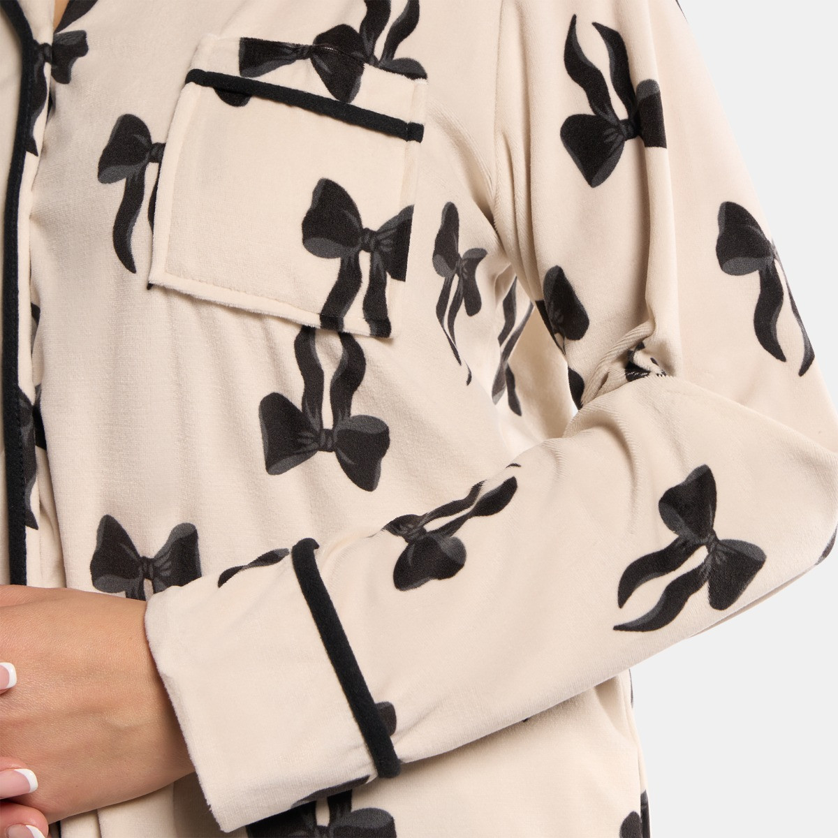 OHS Bow Print Button Through Pyjama Set - Monochrome>