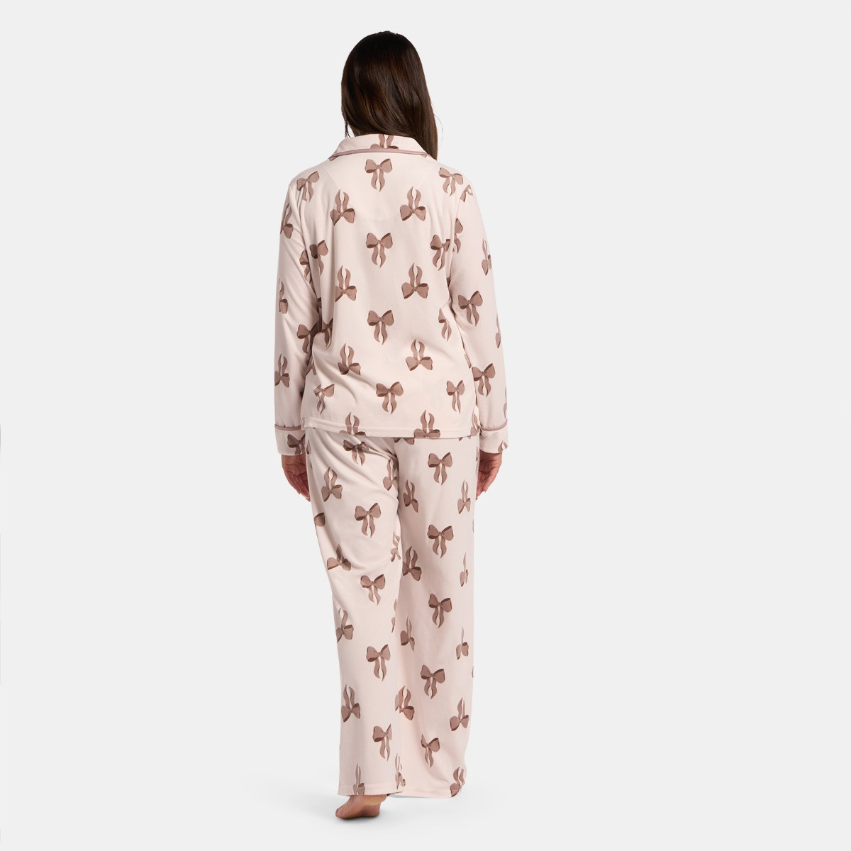 OHS Bow Print Button Through Pyjama Set - Cream>