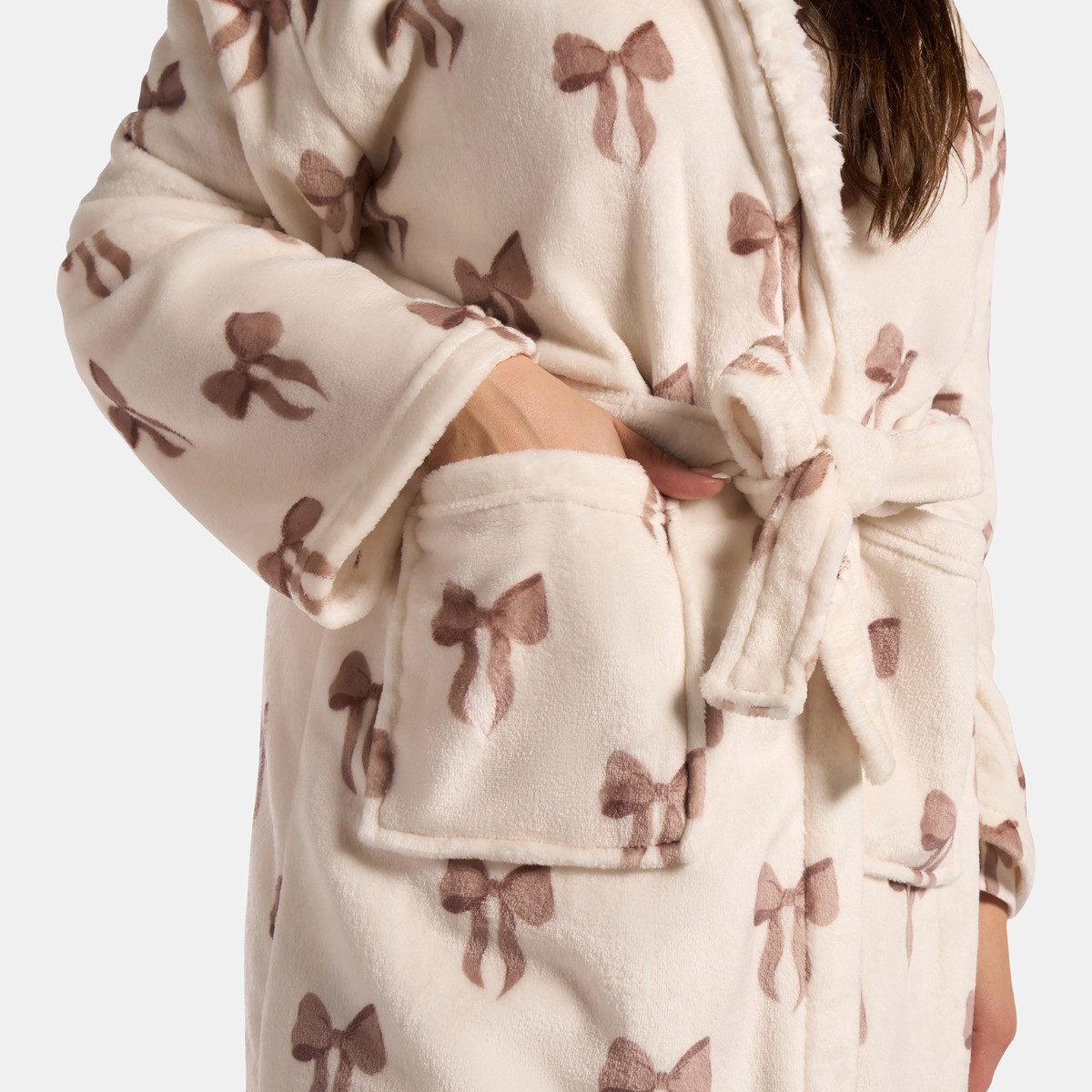 OHS Bow Print Dressing Gown, Adults - Cream>