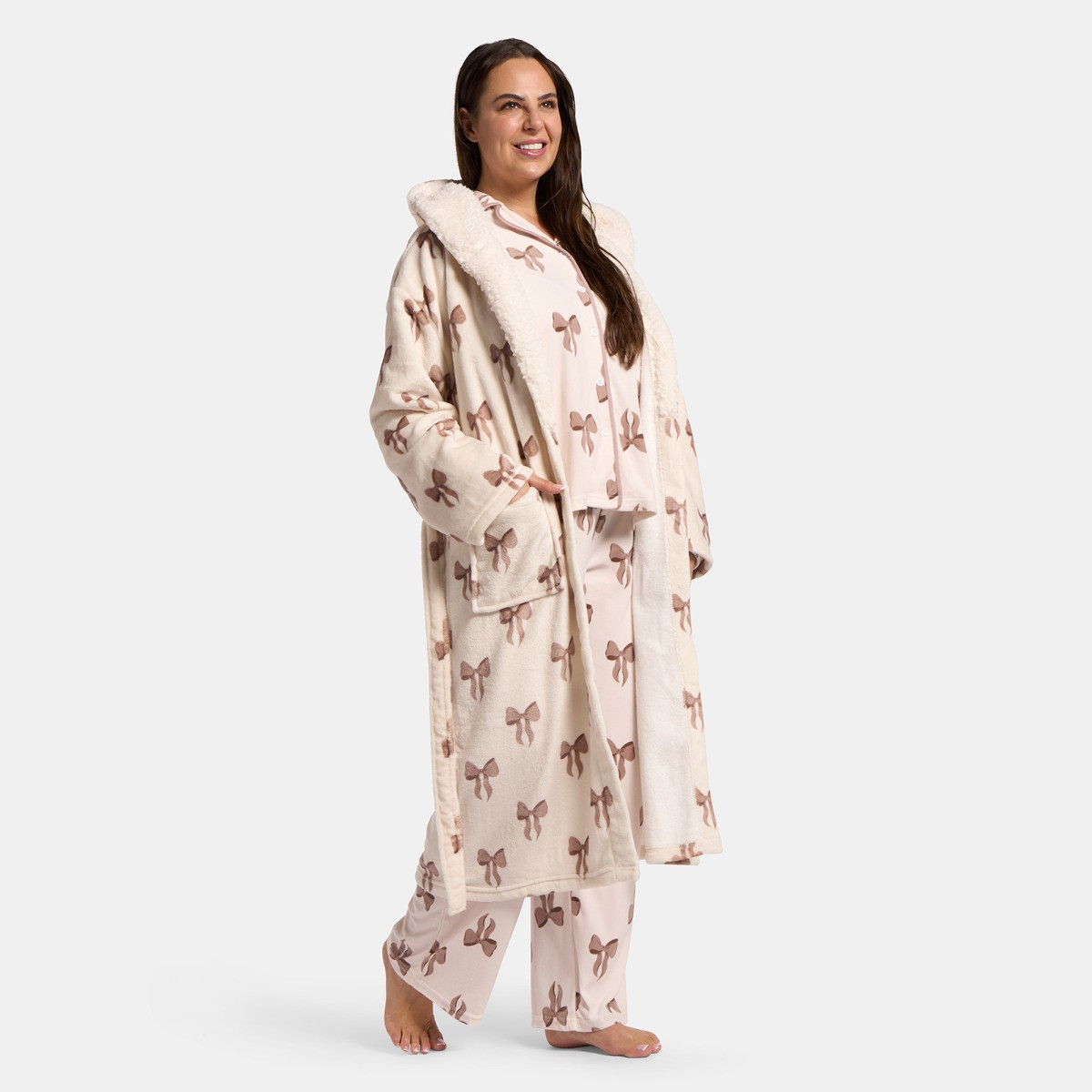 OHS Bow Print Dressing Gown, Adults - Cream>