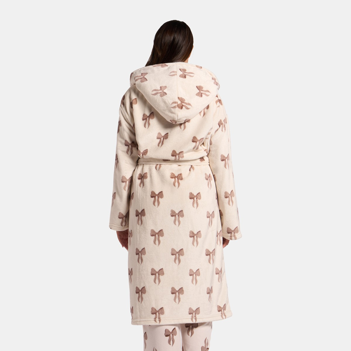 OHS Bow Print Dressing Gown, Adults - Cream>