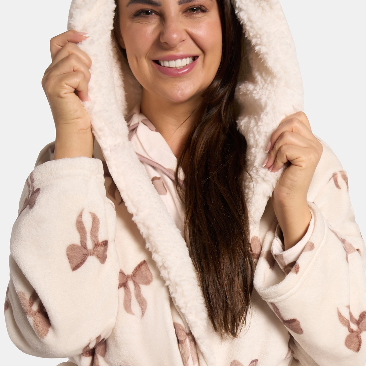 OHS Bow Print Dressing Gown, Adults - Cream>