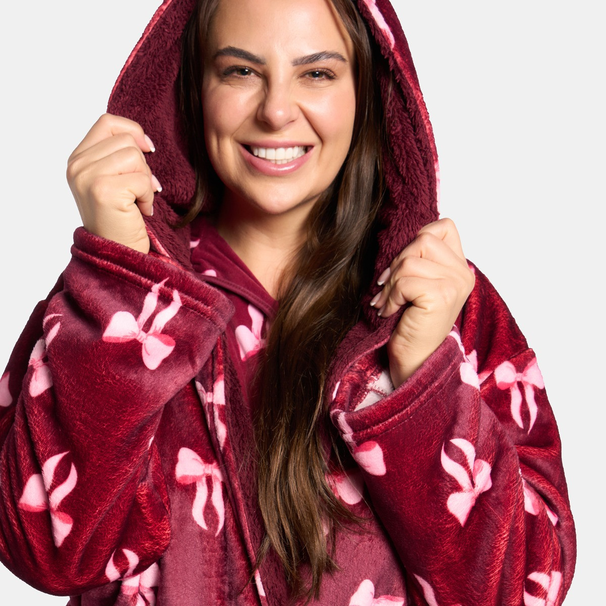 OHS Bow Print Dressing Gown, Adults - Burgundy>