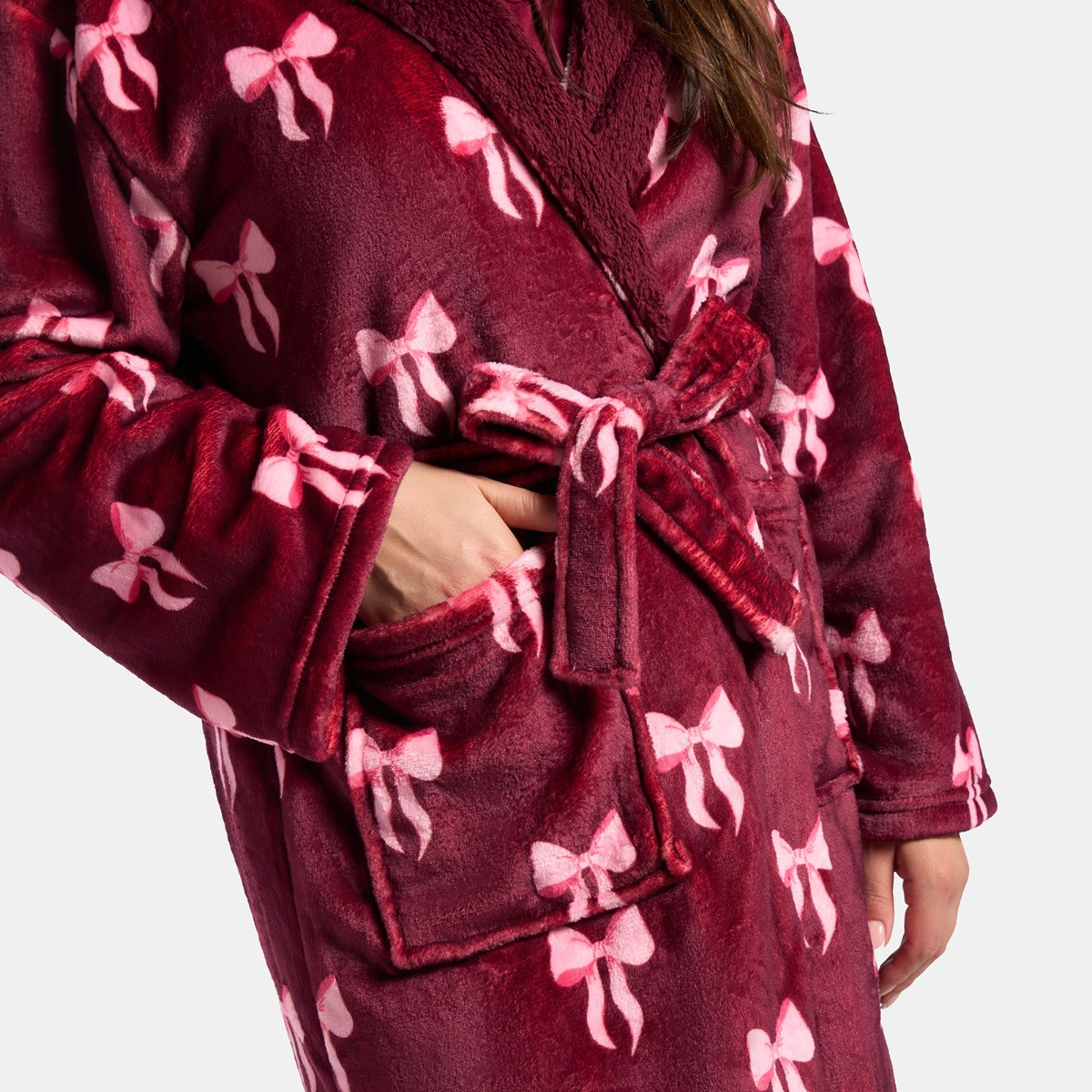 OHS Bow Print Dressing Gown, Adults - Burgundy>