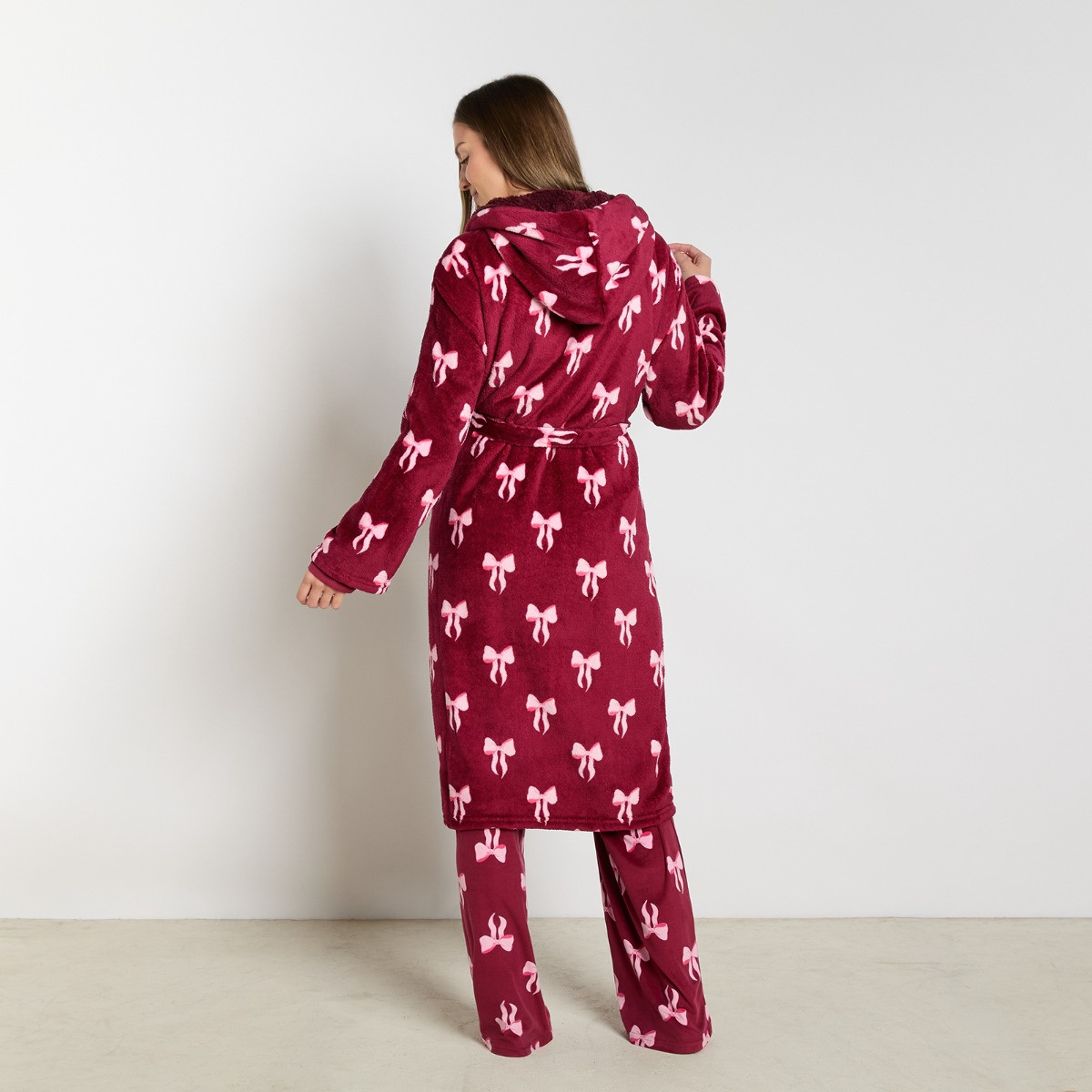 OHS Bow Print Dressing Gown, Adults - Burgundy>
