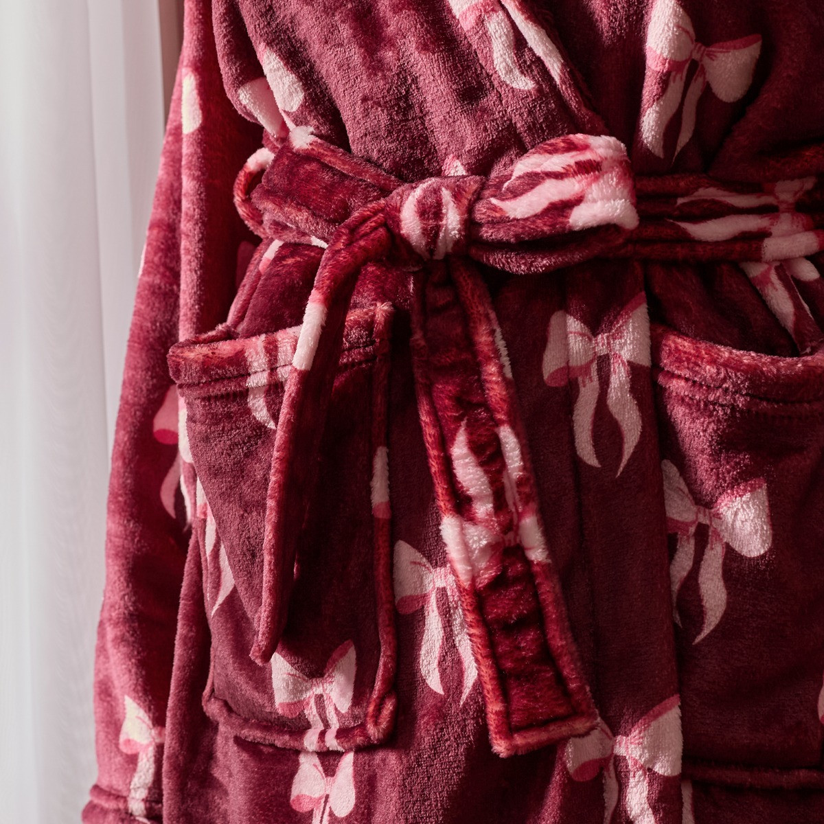 OHS Bow Print Dressing Gown, Adults - Burgundy>