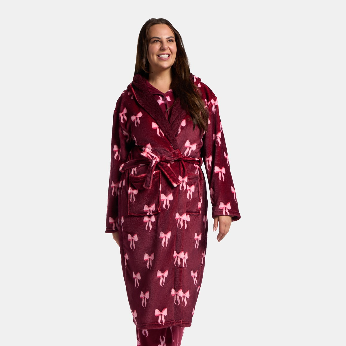 OHS Bow Print Dressing Gown, Adults - Burgundy>