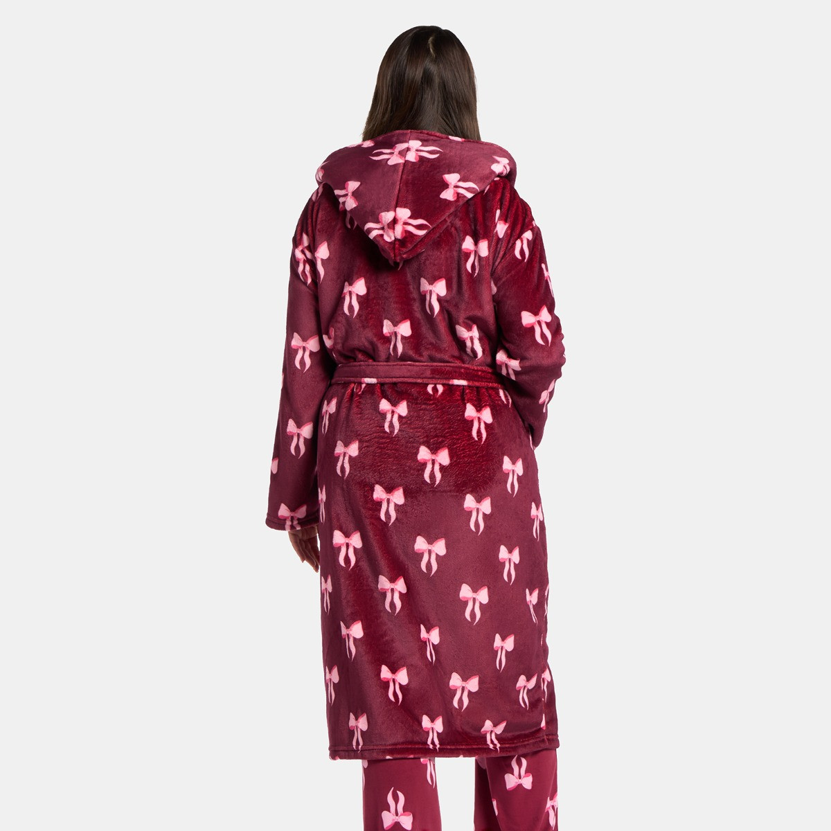 OHS Bow Print Dressing Gown, Adults - Burgundy>