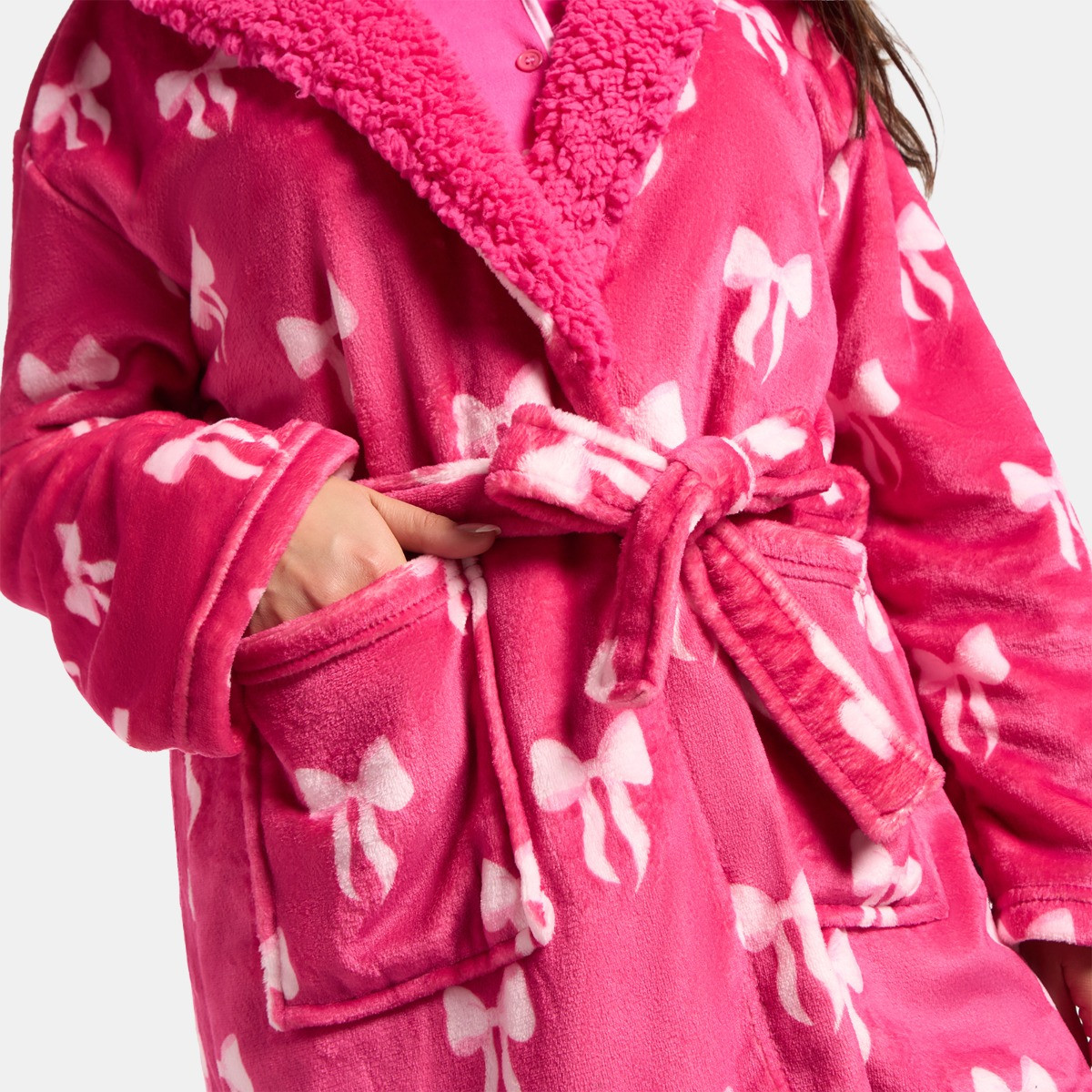OHS Bow Print Dressing Gown, Adults - Hot Pink>