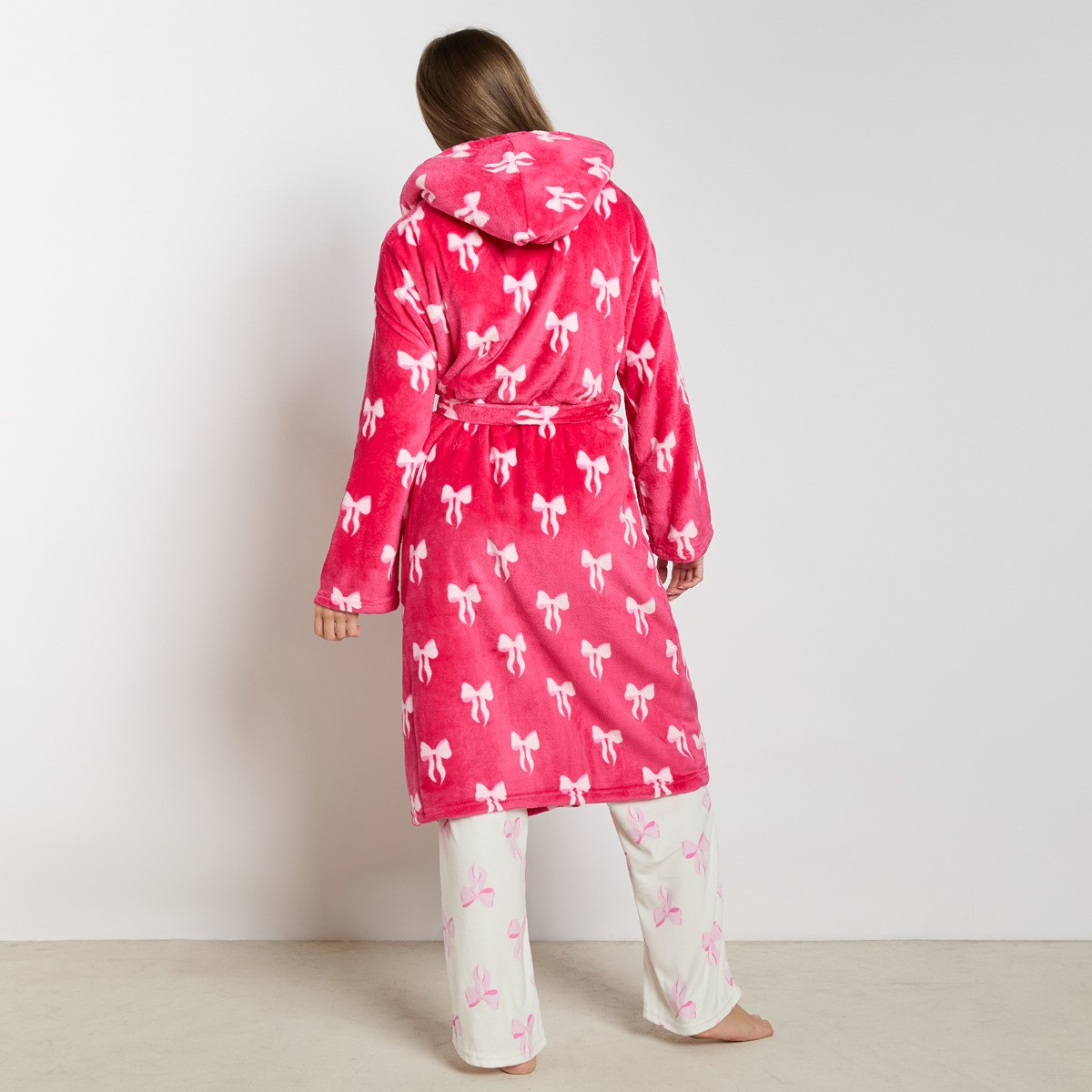 OHS Bow Print Dressing Gown, Adults - Hot Pink>