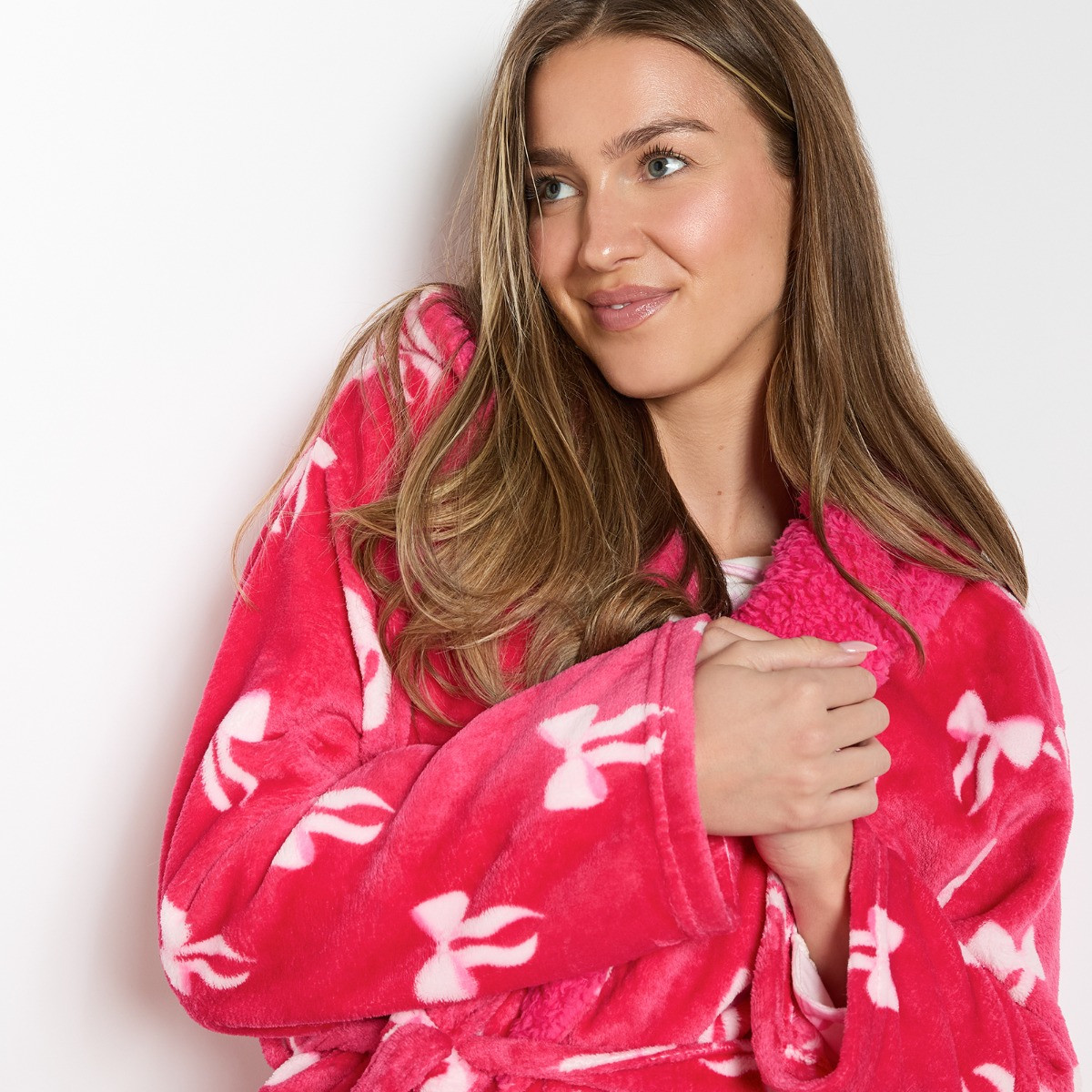 OHS Bow Print Dressing Gown, Adults - Hot Pink>