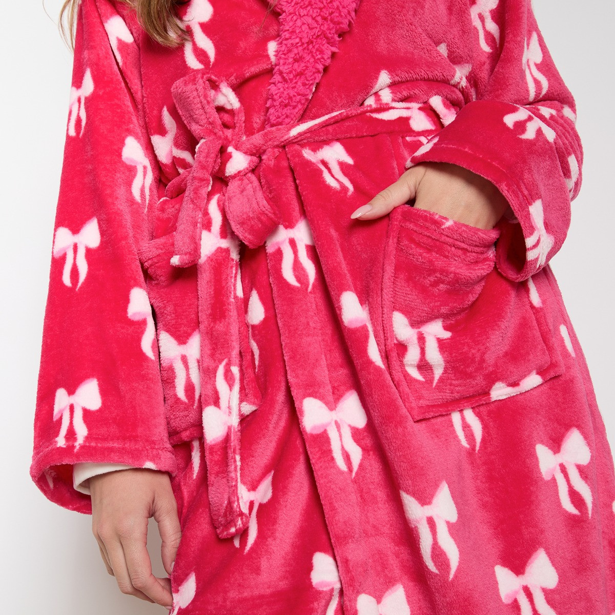 OHS Bow Print Dressing Gown, Adults - Hot Pink>
