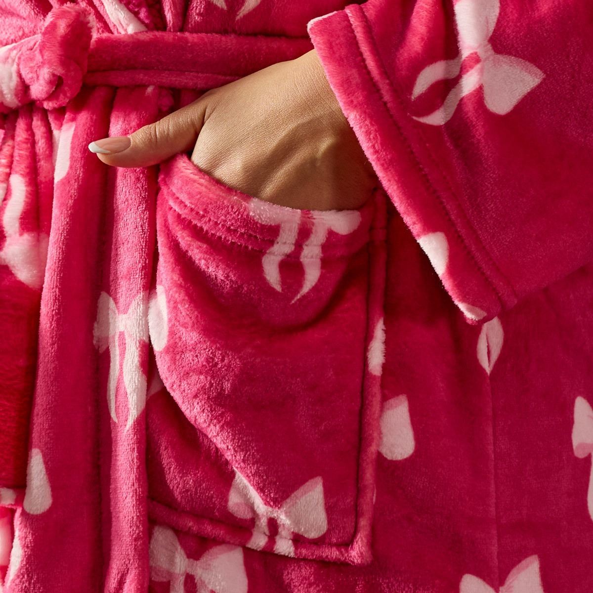OHS Bow Print Dressing Gown, Adults - Hot Pink>