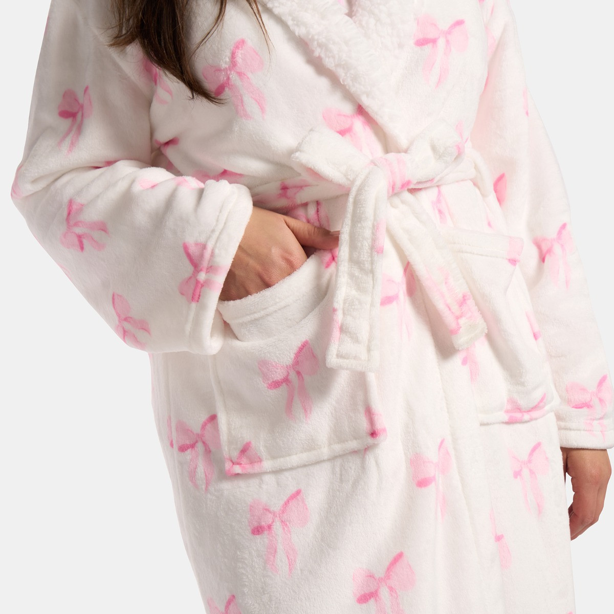 OHS Bow Print Dressing Gown, Adults - White>