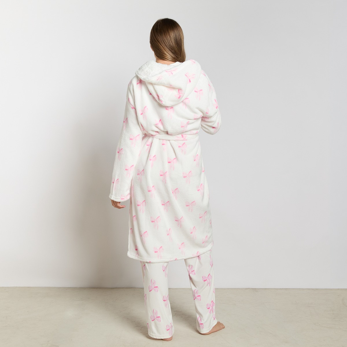 OHS Bow Print Dressing Gown, Adults - White>