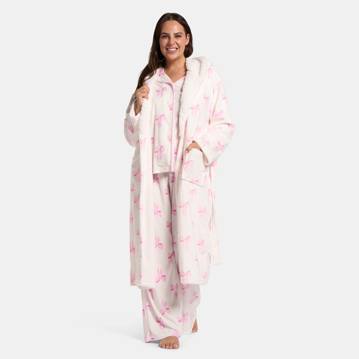 OHS Bow Print Dressing Gown, Adults - White>