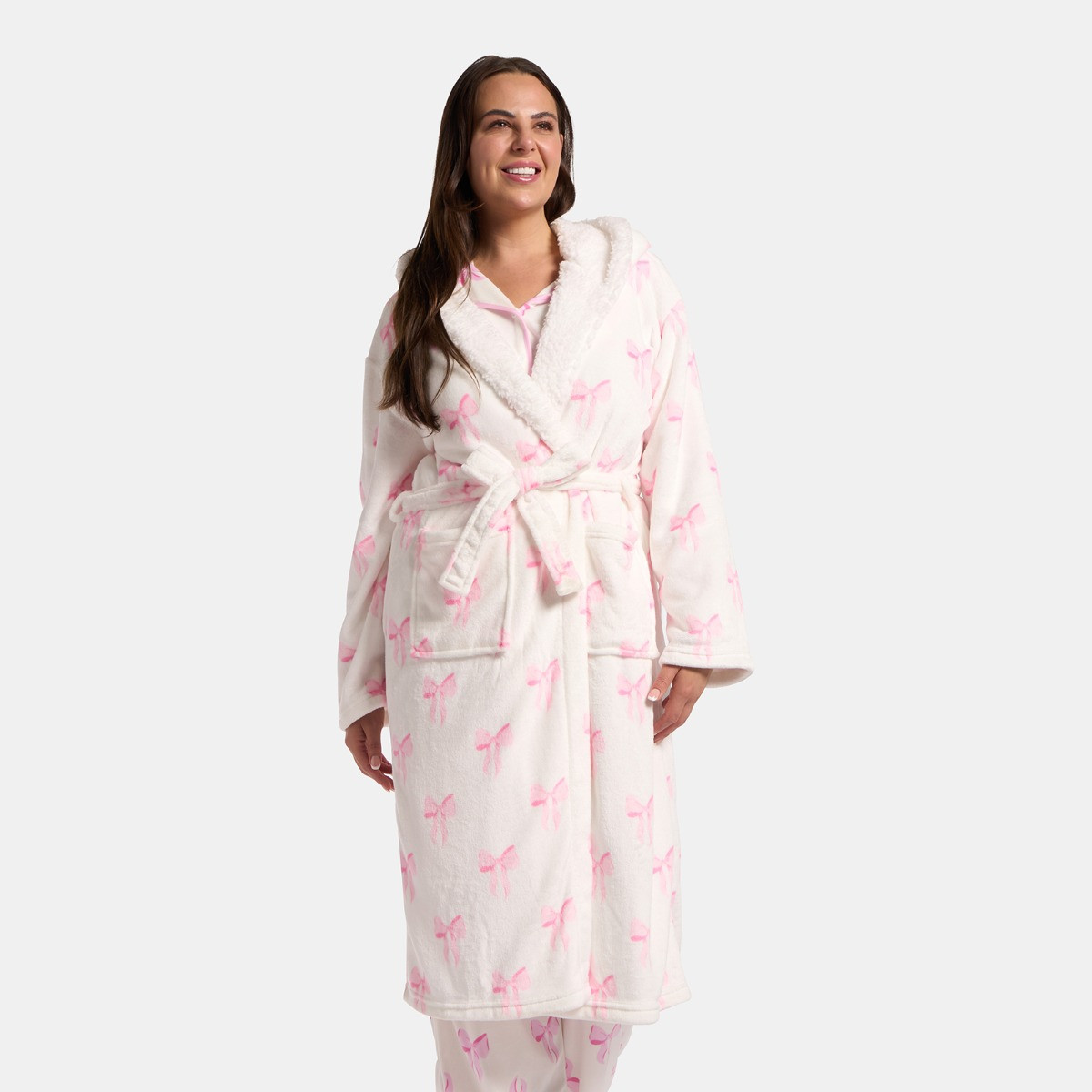 OHS Bow Print Dressing Gown, Adults - White>