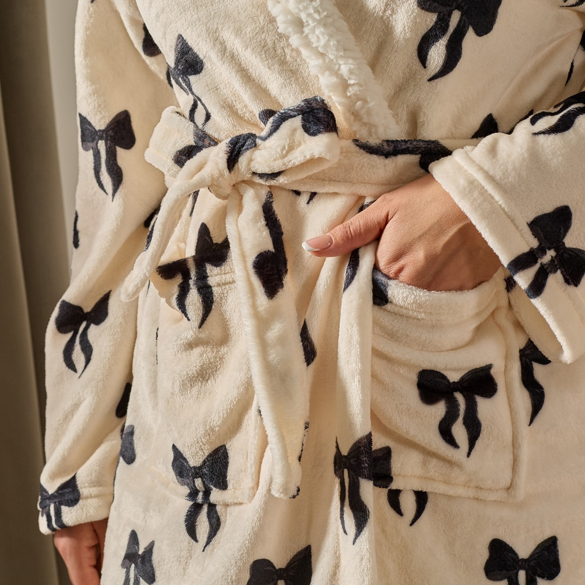 OHS Bow Print Dressing Gown, Adults - Monochrome>