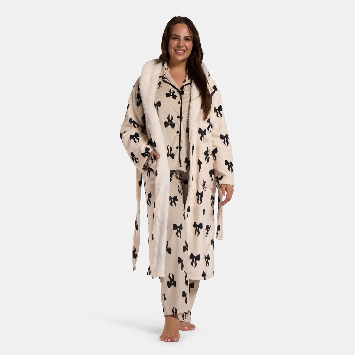 OHS Bow Print Dressing Gown, Adults - Monochrome>