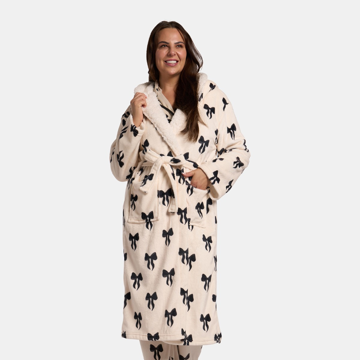 OHS Bow Print Dressing Gown, Adults - Monochrome>