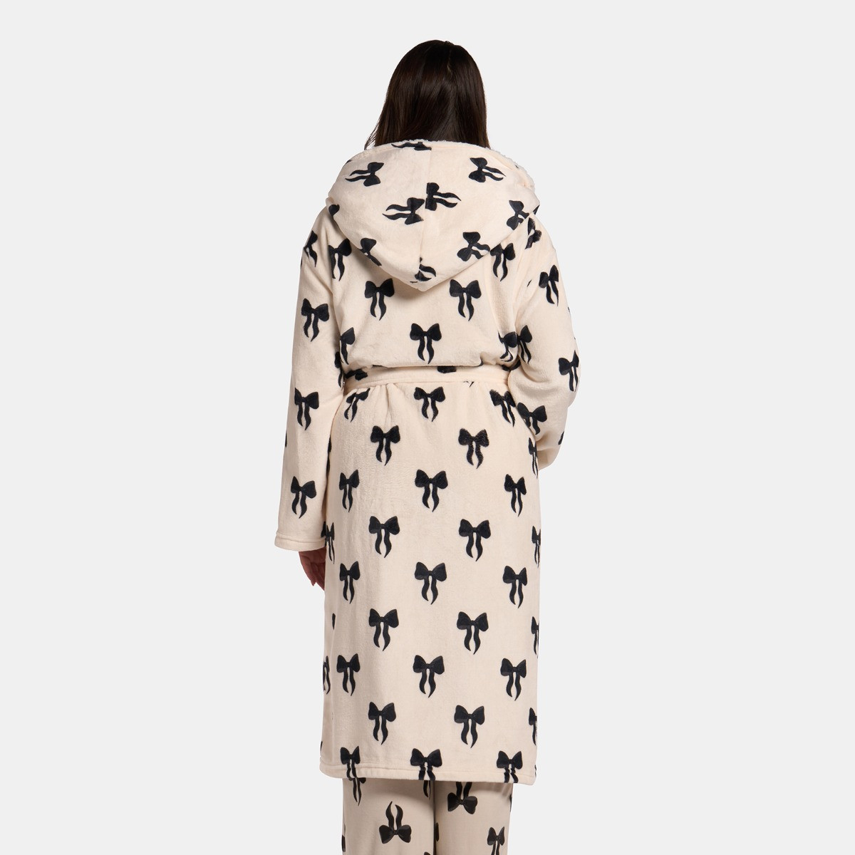 OHS Bow Print Dressing Gown, Adults - Monochrome>