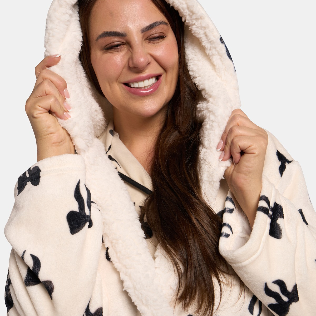 OHS Bow Print Dressing Gown, Adults - Monochrome>