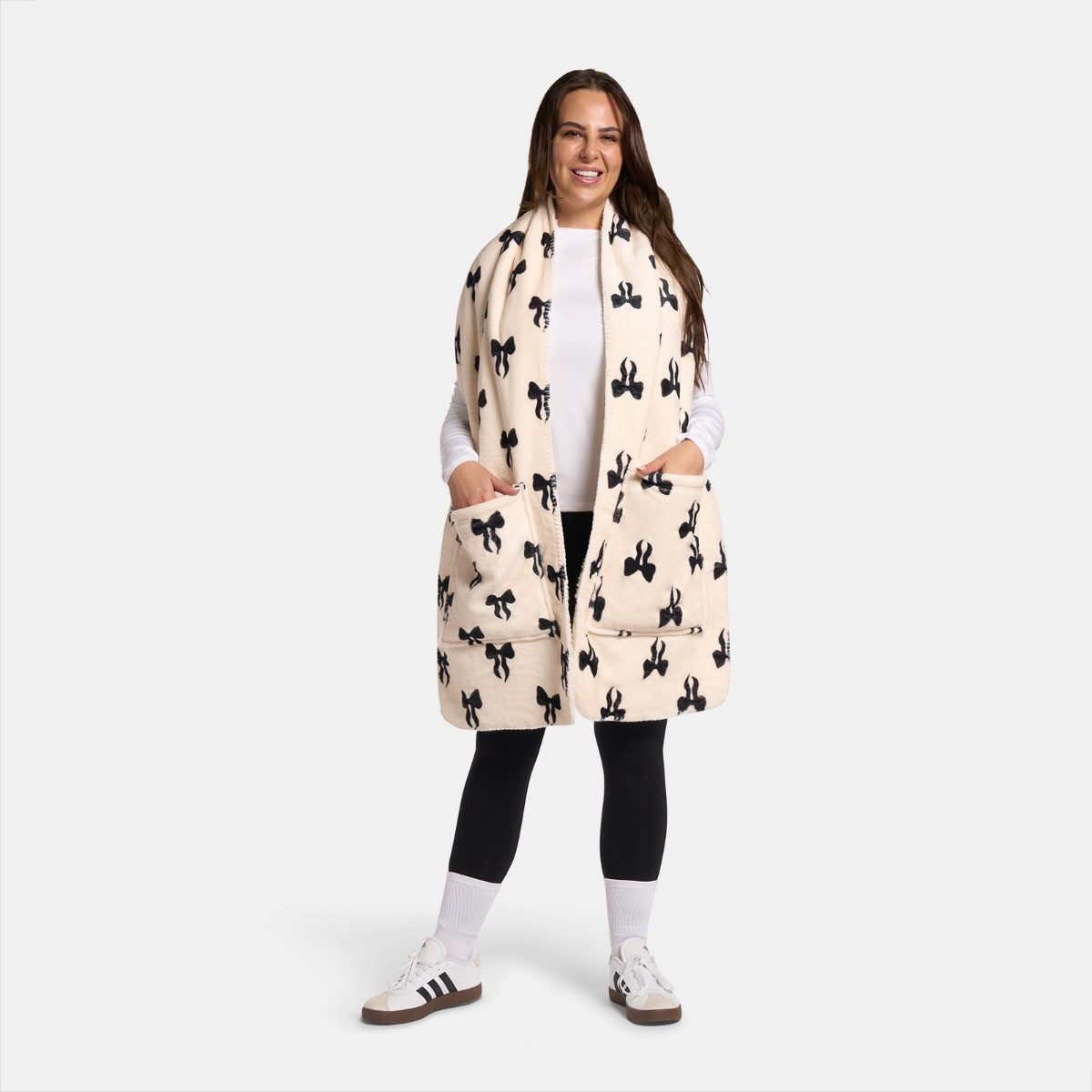 OHS Bow Print Fleece Pocket Scarf - Monochrome>