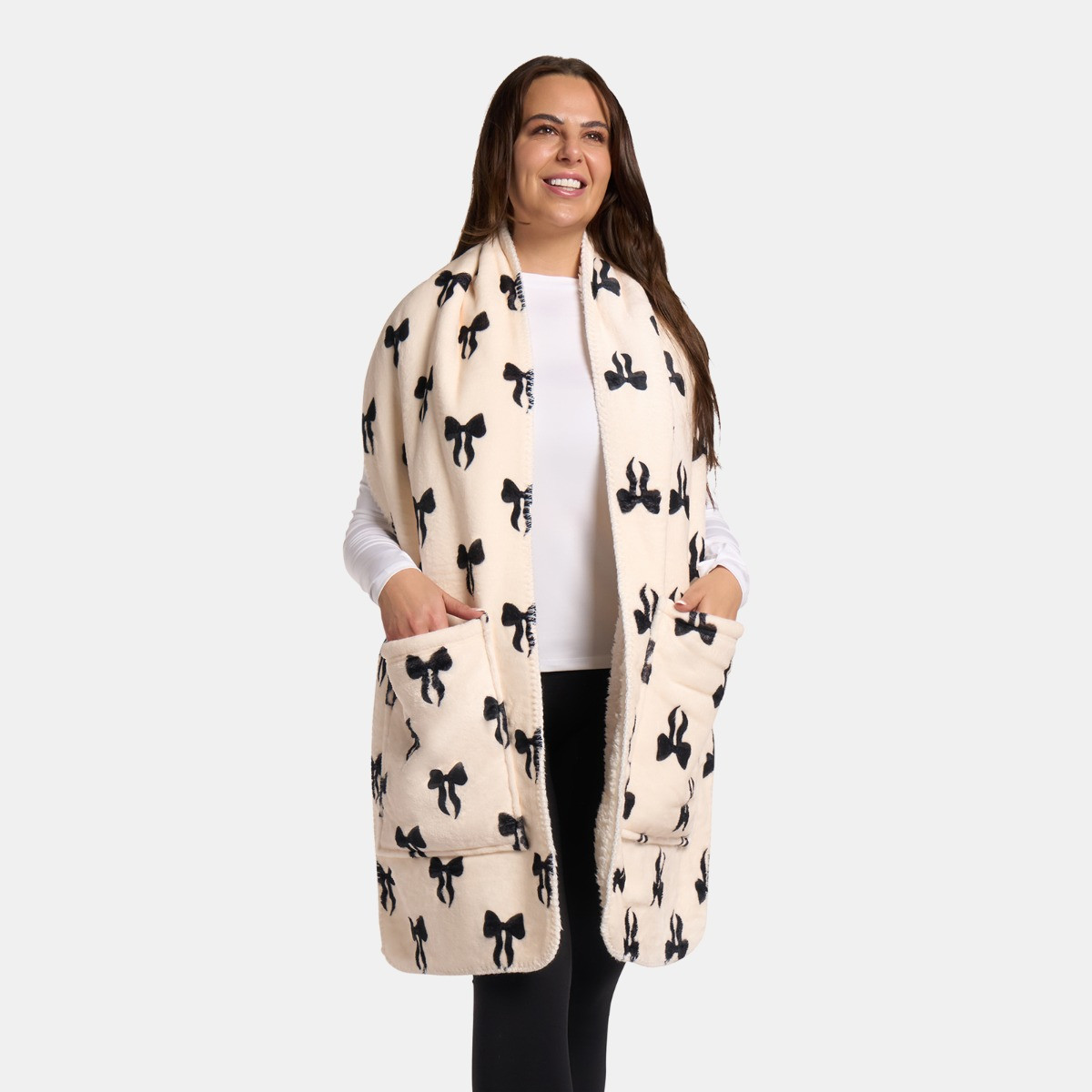 OHS Bow Print Fleece Pocket Scarf - Monochrome>
