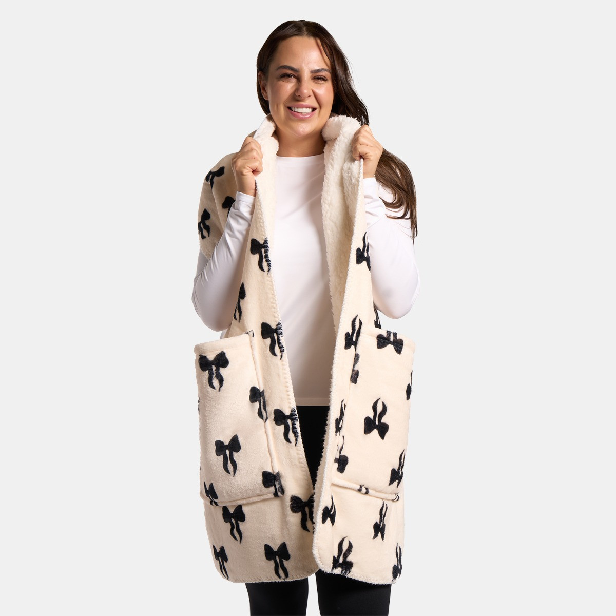 OHS Bow Print Fleece Pocket Scarf - Monochrome>