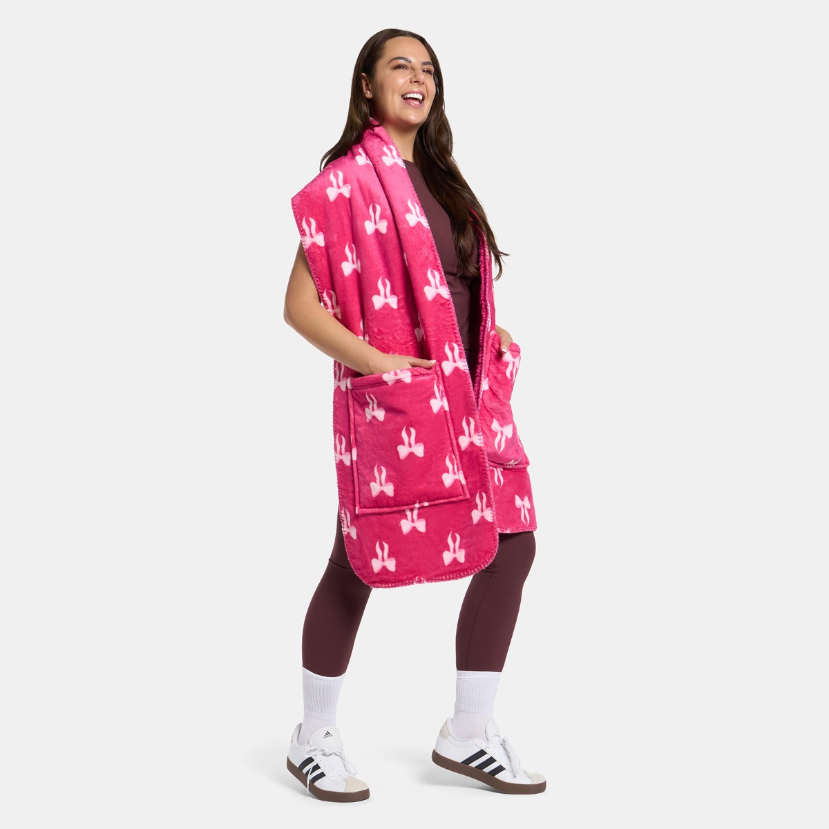 OHS Bow Print Fleece Pocket Scarf - Hot Pink>