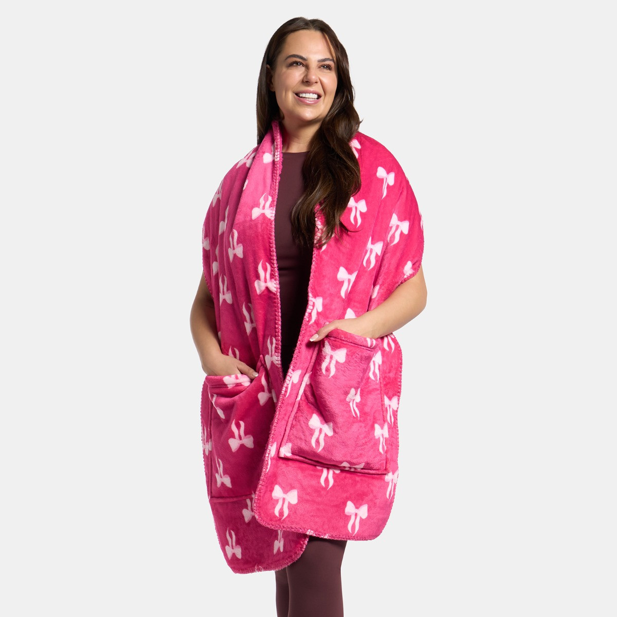 OHS Bow Print Fleece Pocket Scarf - Hot Pink>