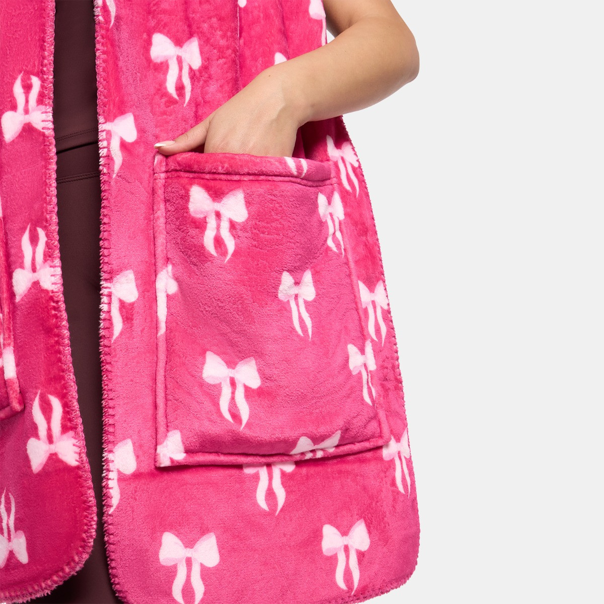 OHS Bow Print Fleece Pocket Scarf - Hot Pink>