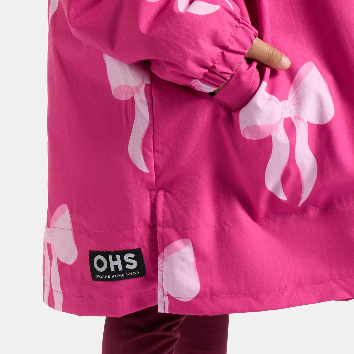 OHS Kids Water Resistant Bow Print Sherpa Drying Robe, Pink - Small/Medium>