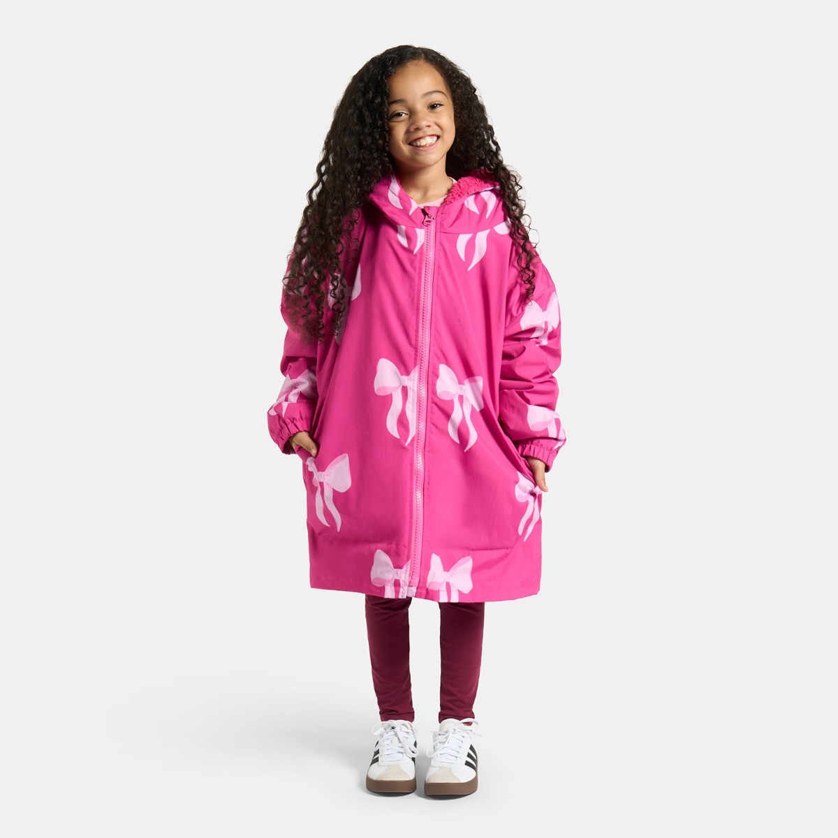 OHS Kids Water Resistant Bow Print Sherpa Drying Robe - Pink>