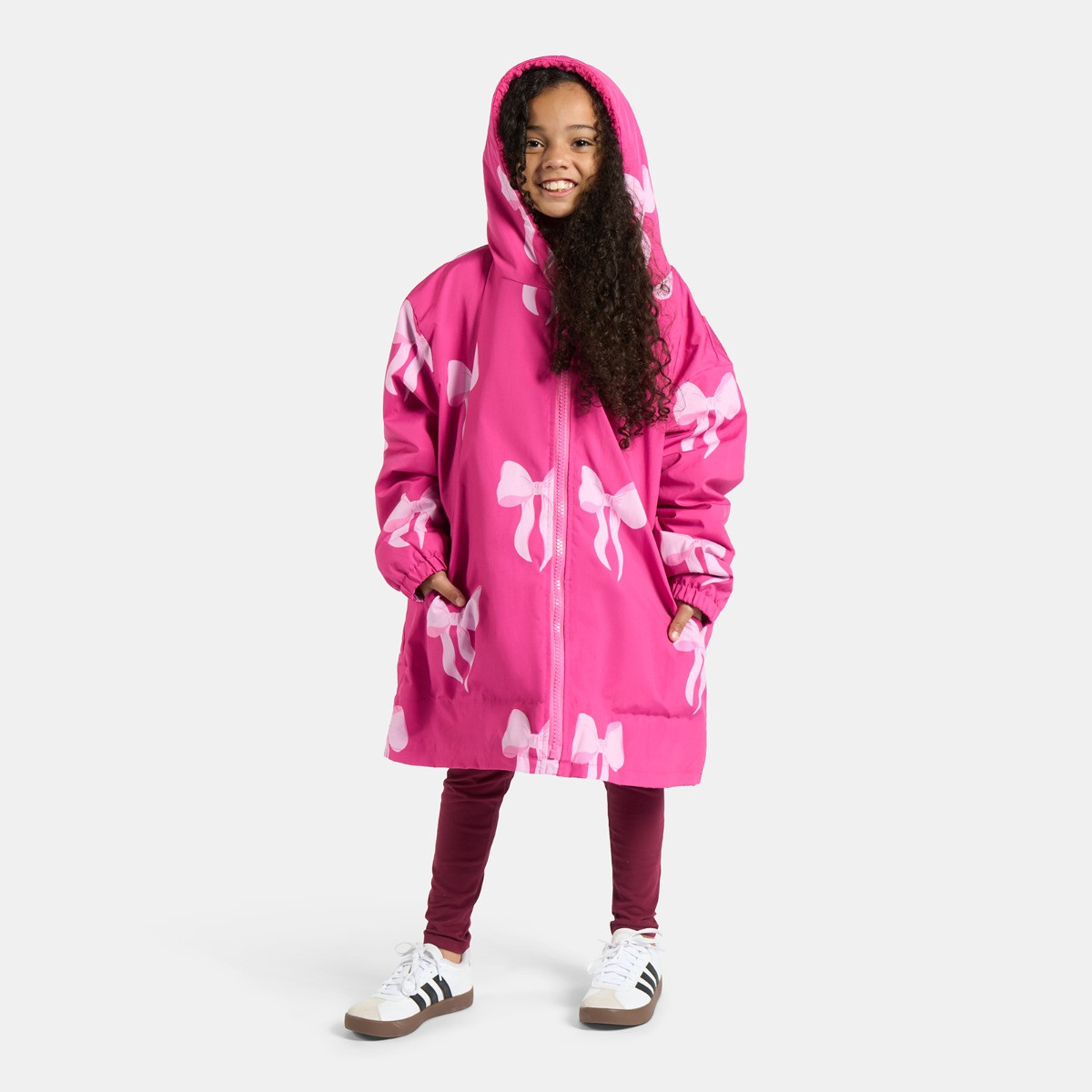 OHS Kids Water Resistant Bow Print Sherpa Drying Robe, Pink - Small/Medium>