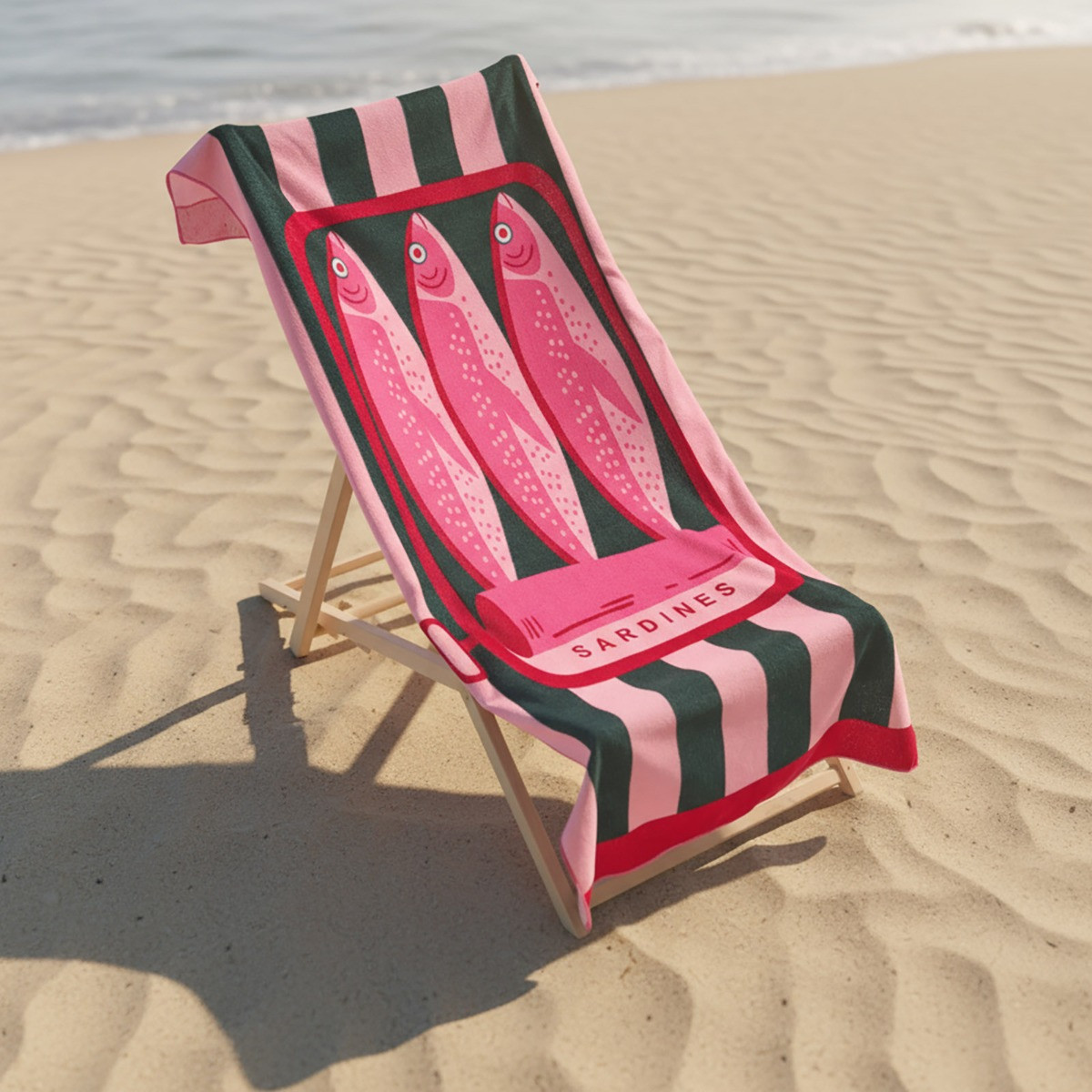 OHS Sardine Striped Beach Towel - Pink/Green>