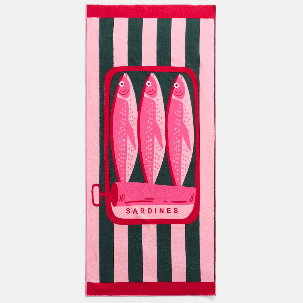 OHS Sardine Striped Beach Towel - Pink/Green>