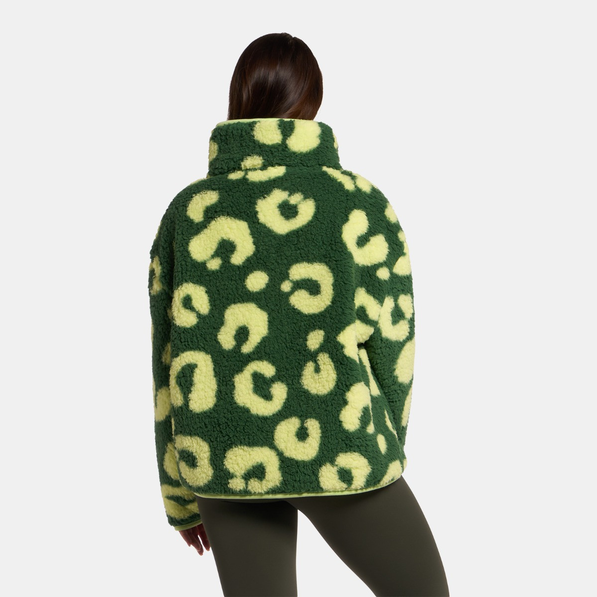 OHS Teddy Abstract Leopard Print Half Zip Fleece - Green>
