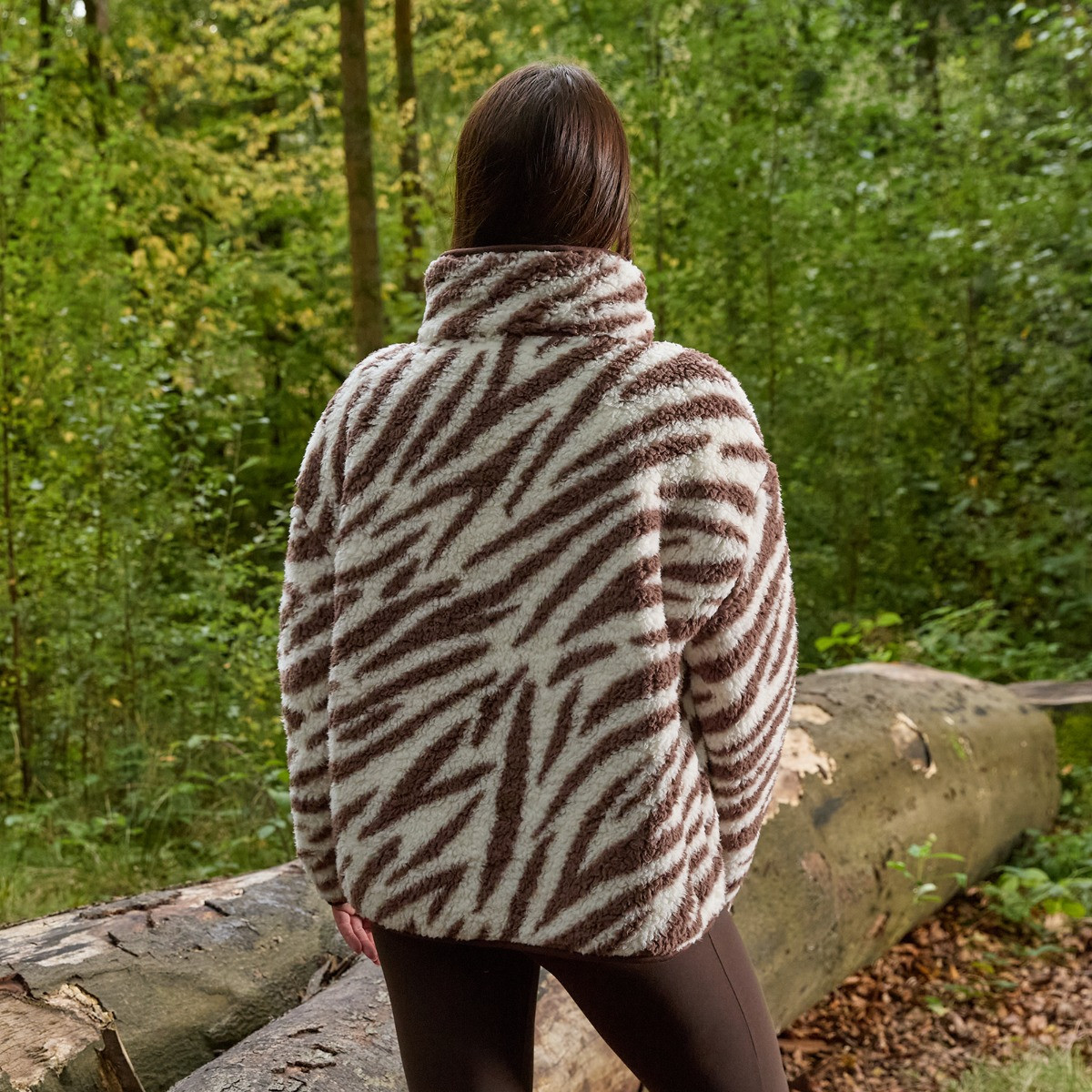 OHS Teddy Zebra Print Half Zip Fleece - Brown>