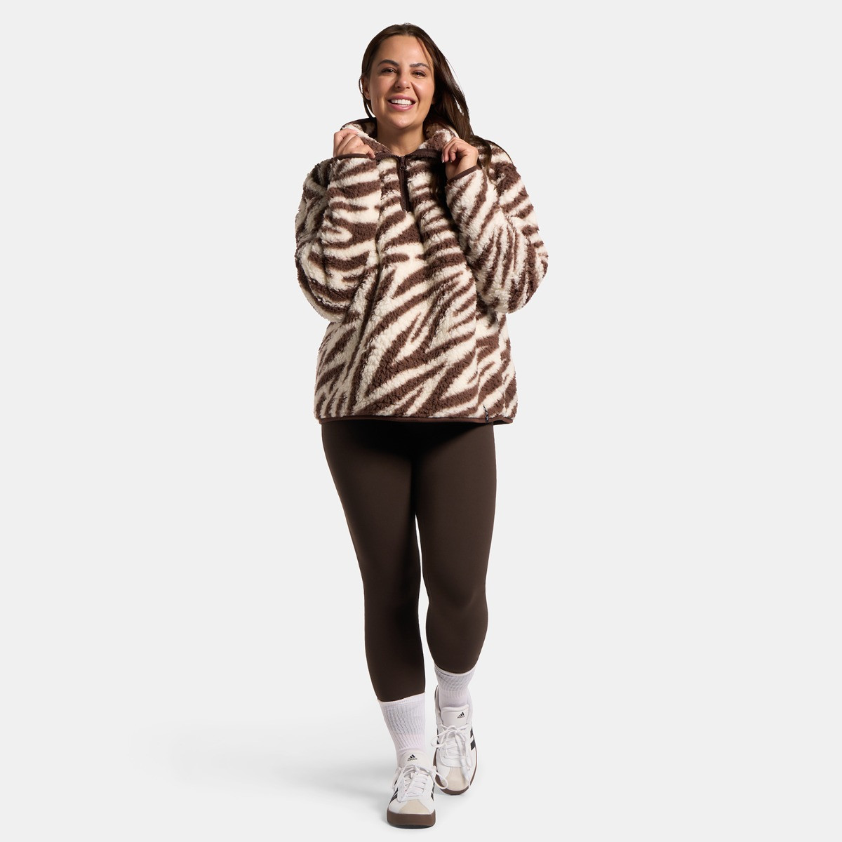 OHS Teddy Zebra Print Half Zip Fleece - Brown>