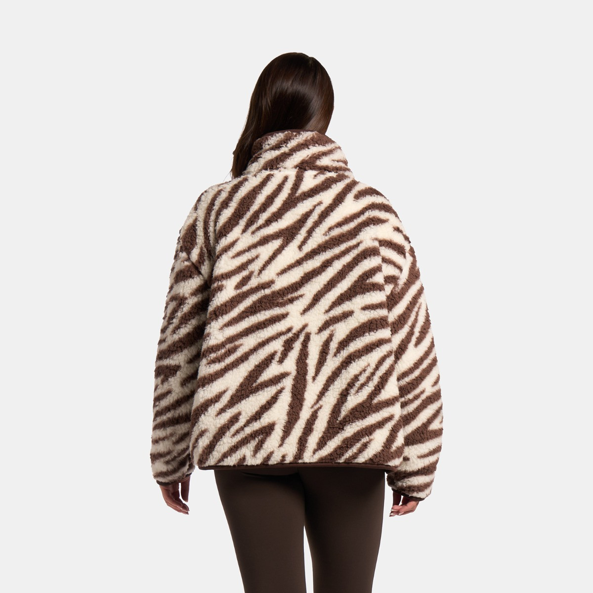 OHS Teddy Zebra Print Half Zip Fleece - Brown>